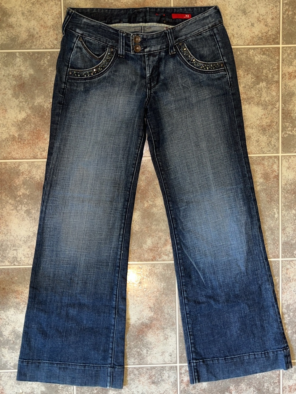 X2 Denim Embellished Bootcut Jeans Women’s Size 10 Dark Wash Double Button - Picture 4 of 5